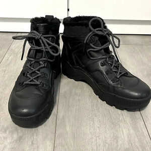 Michael Kors Leather Fur Chunky Combat Winter Boot Fur Insole, Size 8